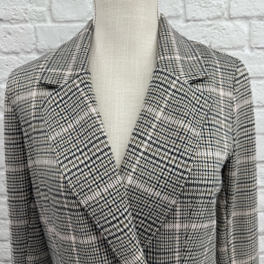 Anthropologie Maeve Collegiate Plaid Knit Blazer Jacket Asymmetrical Small EUC - Picture 6 of 16